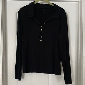 Lilly Pulitzer Black Button Down Polo Shirt w/ Long Sleeves & Logo Buttons Large